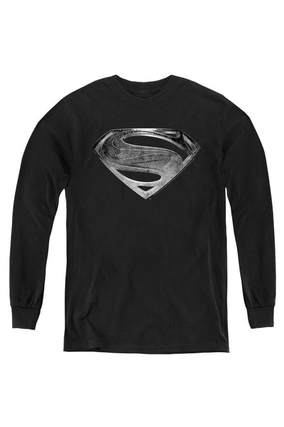 Justice League Movie Superman Symbol Black Suit Kids Long Sleeve T Shirt (Medium) for Youth Boys and Girls, Black