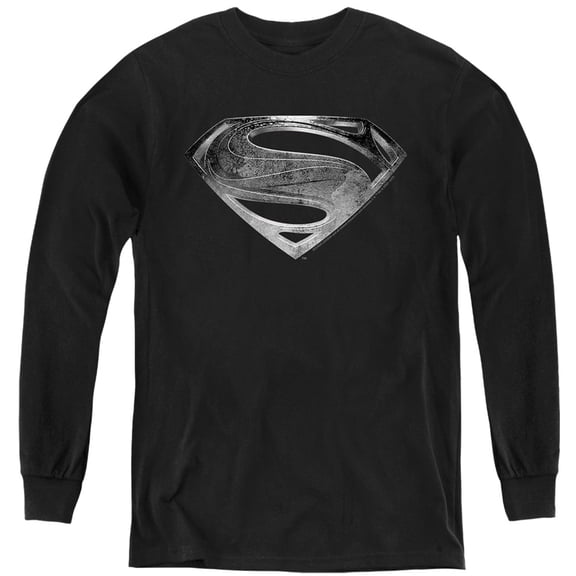 Justice League Movie Superman Symbol Black Suit Kids Long Sleeve T Shirt (X-Large) for Youth Boys and Girls, Black