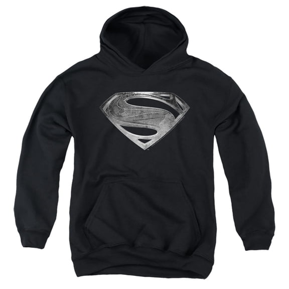 Justice League Movie Superman Symbol Black Suit Kids Pull-Over Hoodie (Medium) for Youth Boys and Girls, Black