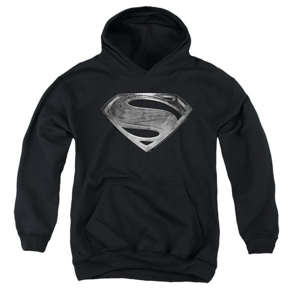 Justice League Movie Superman Symbol Black Suit Kids Pull-Over Hoodie (Small) for Youth Boys and Girls, Black