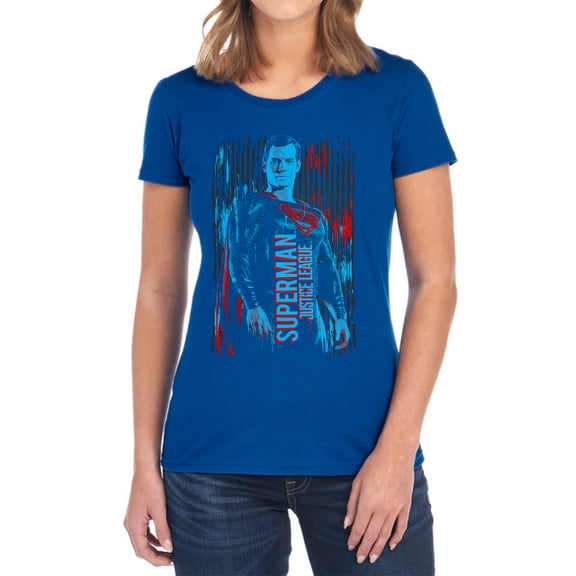 Justice League Movie Superman Women's T Shirt, Royal, Medium