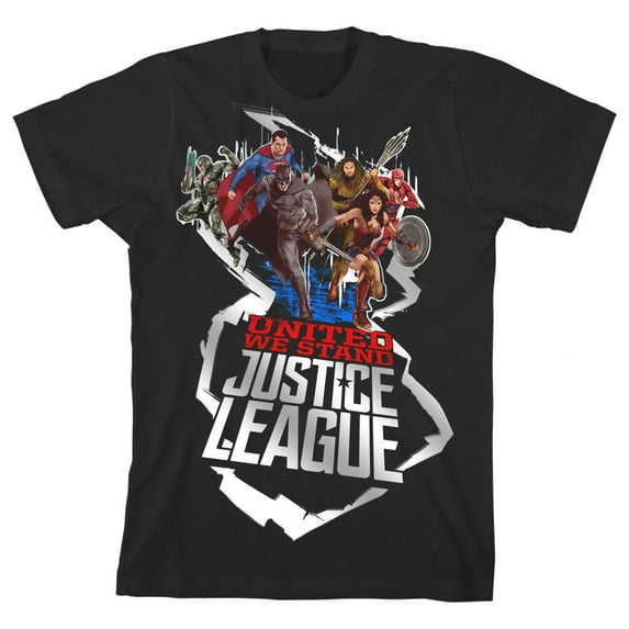 Justice League Movie United Superheroes Boy's Black T-shirt-L