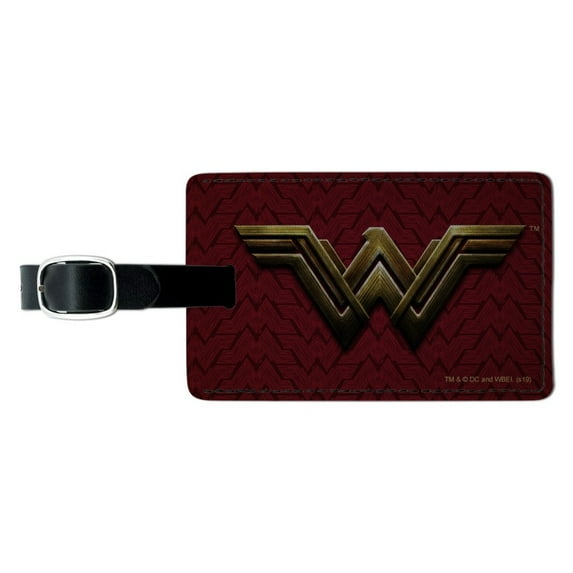 Justice League Movie Wonder Woman Logo Rectangle Leather Luggage Card Suitcase Carry-On ID Tag