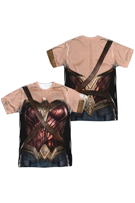 Justice League Movie Wonder Woman Uniform Unisex Adult Sublimated Costume T Shirt (Front/Back), 3X-Large
