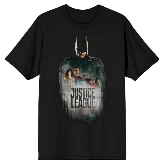Justice League Mve Batman and Heroes Men's Black T-Shirt-Medium