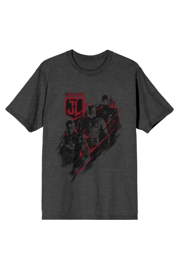 Justice League Mve Heroes Logo Men's Charcoal T-Shirt-Large
