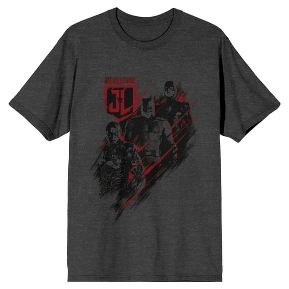 Justice League Mve Heroes Logo Men's Charcoal T-Shirt-XL