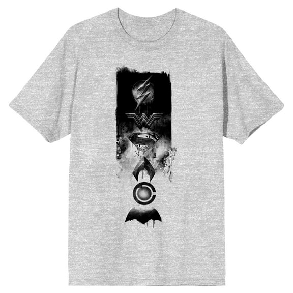 Justice League Mve Super Heroes Emblems Men's Athletic Heather Gray T-Shirt-Medium
