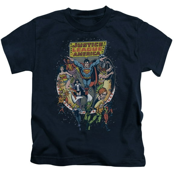 Justice League Of America Boys' Star Group Childrens T-shirt Navy