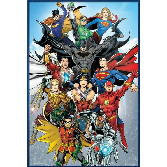 Justice League Of America - JLA - Framed DC Comics Poster (Rebirth - The Heroes) (Size: 24" X 36") (Metallic Blue Plastic Frame)