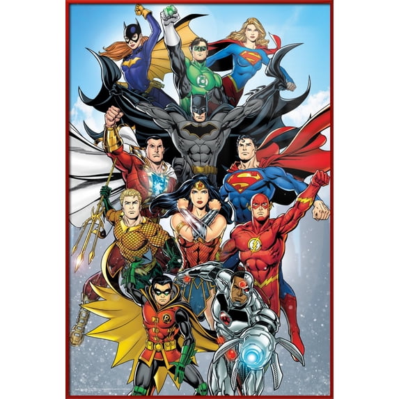 Justice League Of America - JLA - Framed DC Comics Poster (Rebirth - The Heroes) (Size: 24" X 36") (Red Plastic Frame)
