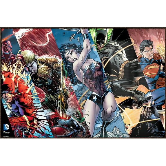 Justice League Of America - JLA - Framed DC Comics Poster (The Heroes) (Size: 37" X 25") (Antique Copper / Gold Aluminum Frame)
