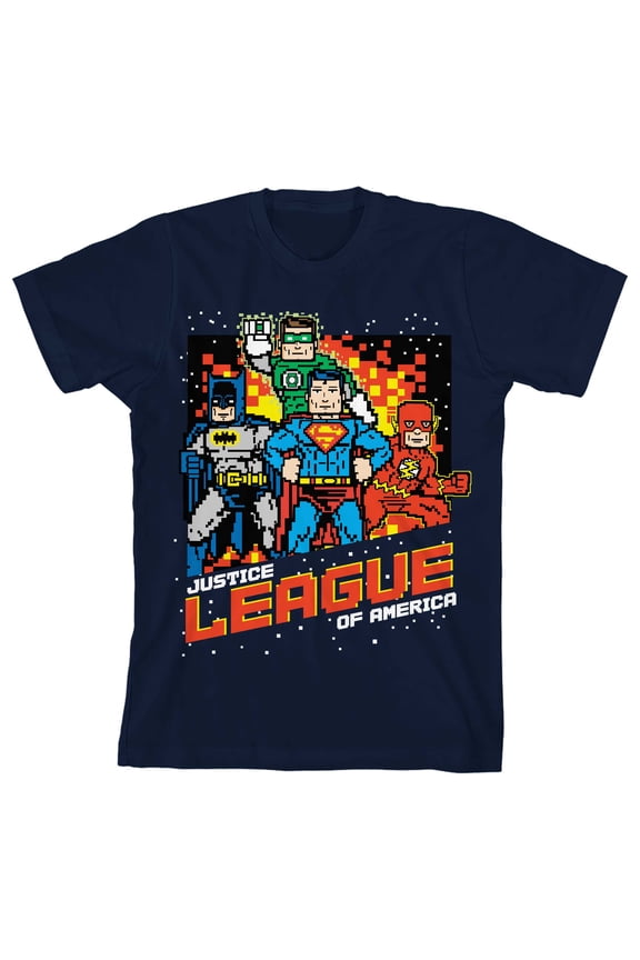 Justice League Pixel Characters Boy's Navy T-shirt-M
