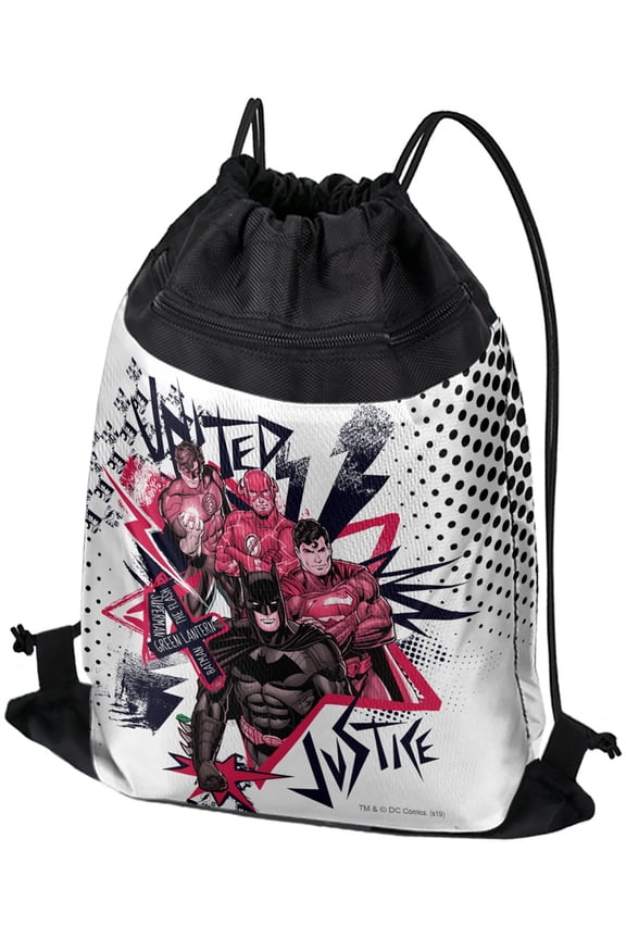 Justice League Red And Black Characters Drawstring Backpack Sports Bag Sackpack 17" x 13", Perfect for Gym, Yoga or Practice
