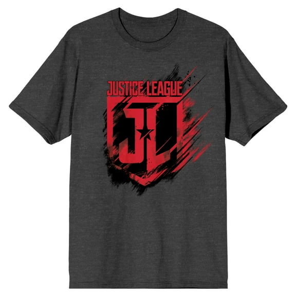 Justice League Red Logo Men's Charcoal T-Shirt-Small