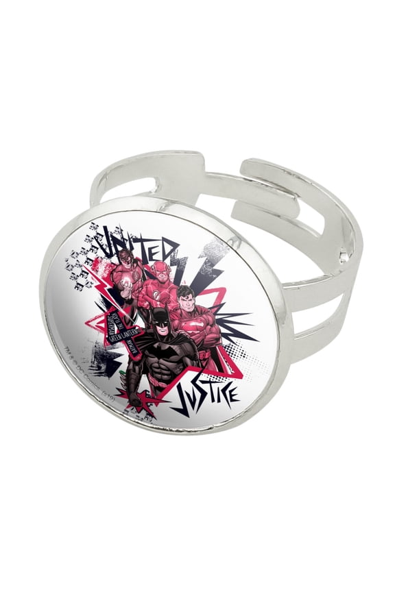 Justice League Red and Black Characters Silver Plated Adjustable Novelty Ring