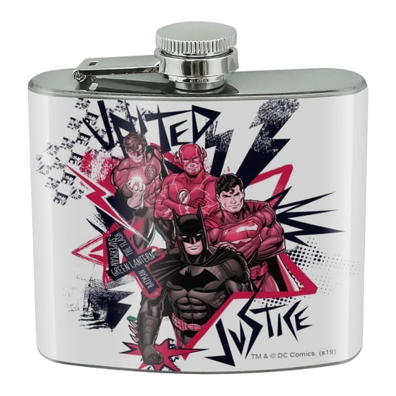 Justice League Red and Black Characters Stainless Steel 5oz Hip Drink Kidney Flask