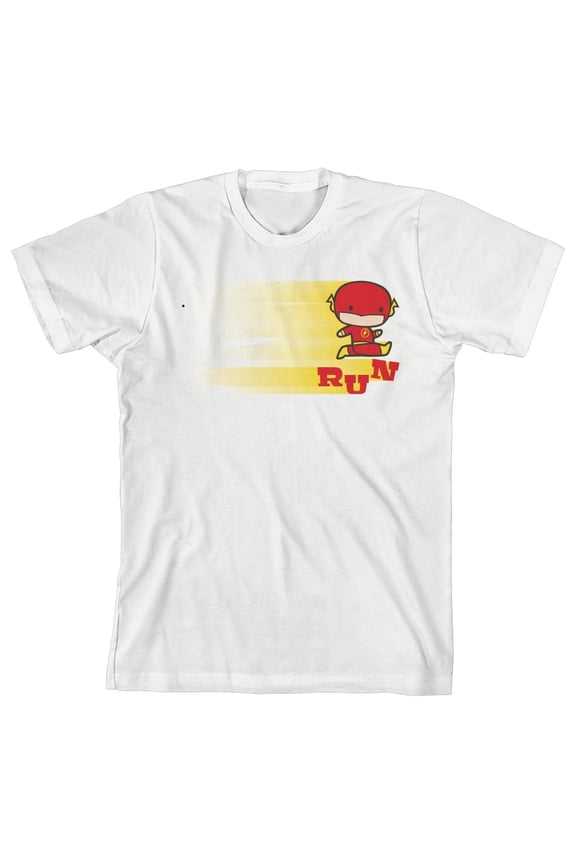 Justice League Running Chibi Flash Boy's White T-shirt-XL