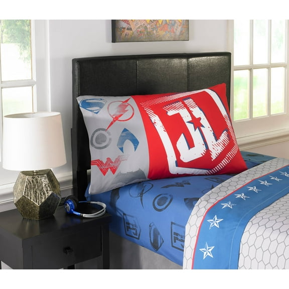Justice League Sheet Set, Kids Bedding, Gray and Blue, 3-Piece TWIN