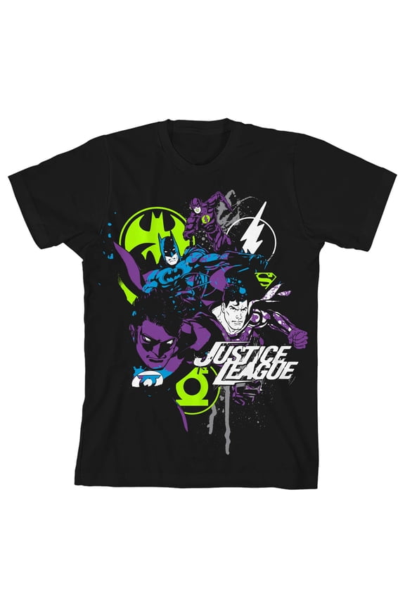 Justice League Splatter Art Toddler Boy's Black T-shirt-3T