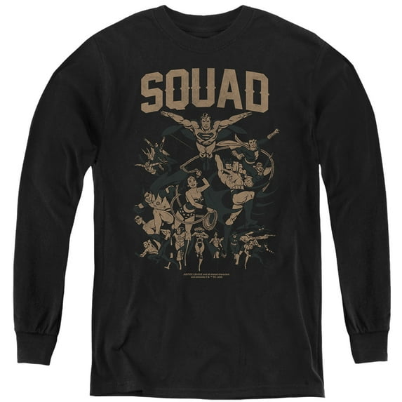 Justice League Squad 1 Kids Long Sleeve T Shirt (Medium) for Youth Boys and Girls, Black