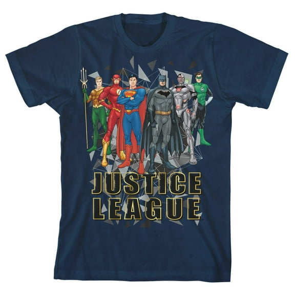 Justice League Superhero Characters Boy's Navy T-shirt-Small