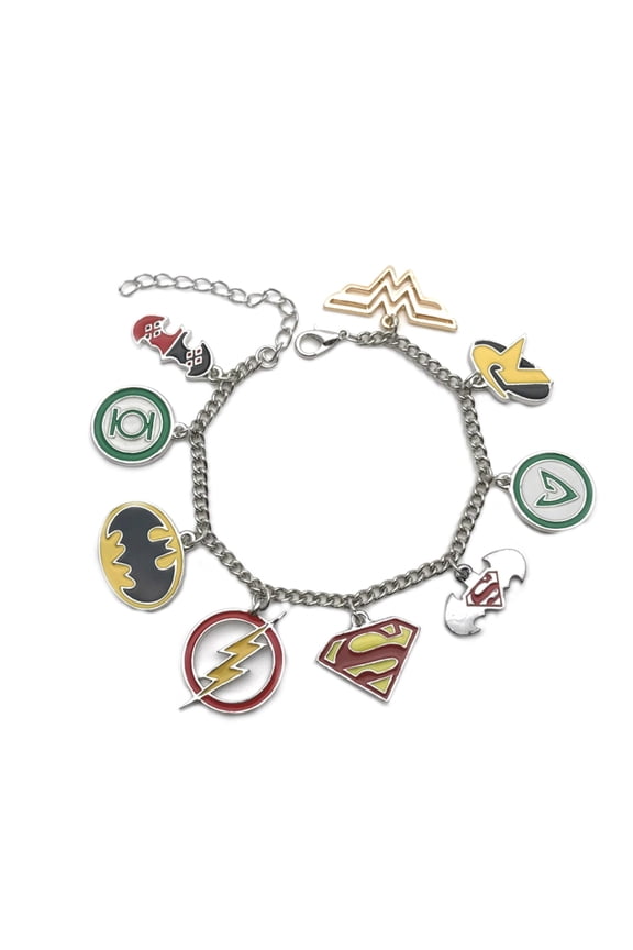 Justice League Superhero Comic Movie Fashion Silvertone Novelty Charm Bracelet