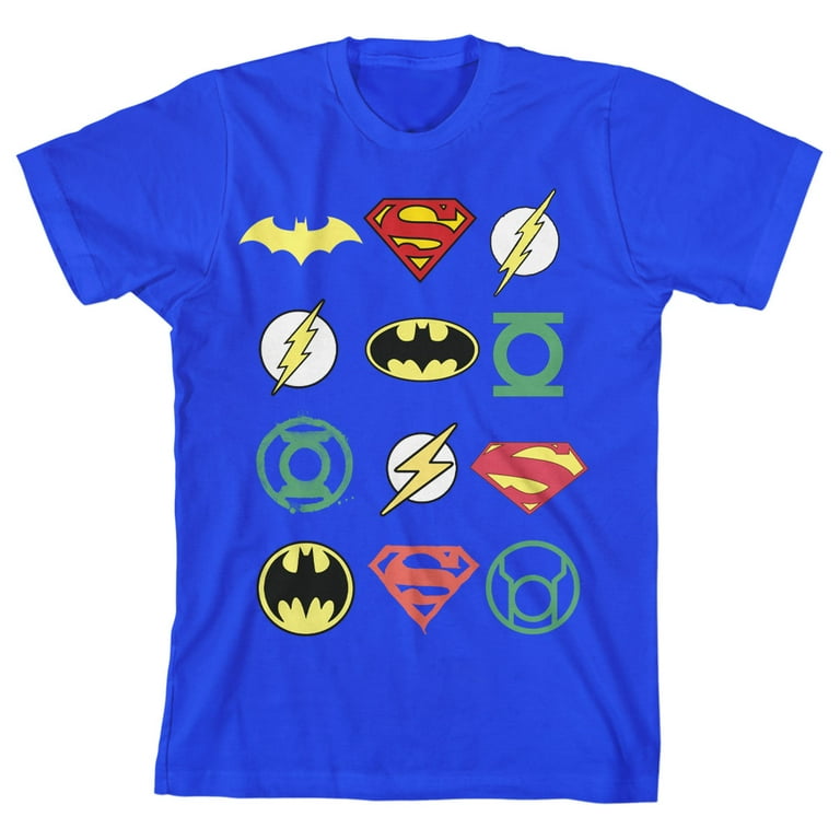 Justice League Superhero Logos Boy s Royal Blue T shirt Large Walmart