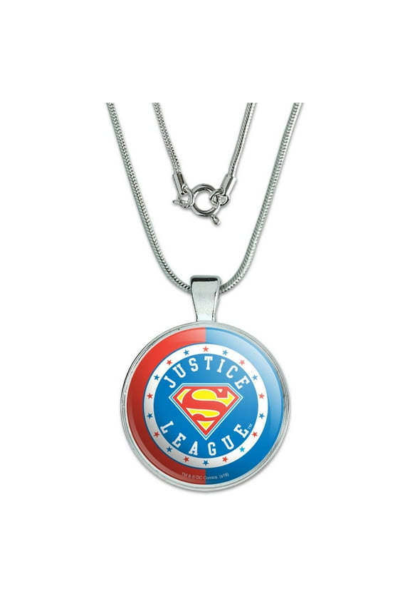 Justice League Superman Athletic Logo 1" Pendant with Sterling Silver Plated Chain