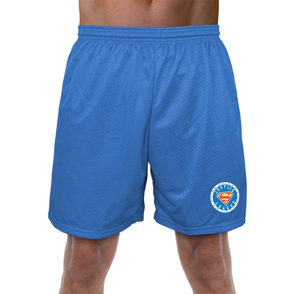 Justice League Superman Athletic Logo Mens Lined Mesh Shorts, Royal, Medium