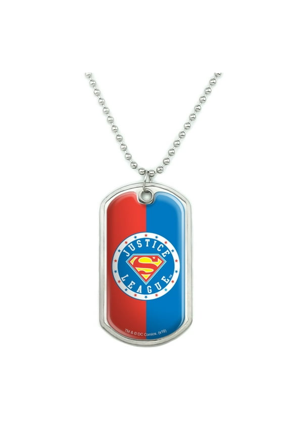 Justice League Superman Athletic Logo Military Dog Tag Pendant Necklace with Chain