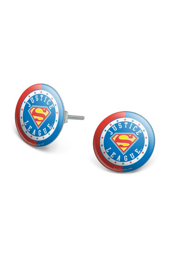 Justice League Superman Athletic Logo Novelty Silver Plated Stud Earrings