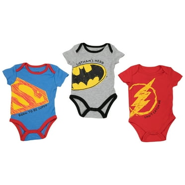 Justice League Superman Batman and Flash 3-Pack Infant Bodysuit Set-3-6 Months