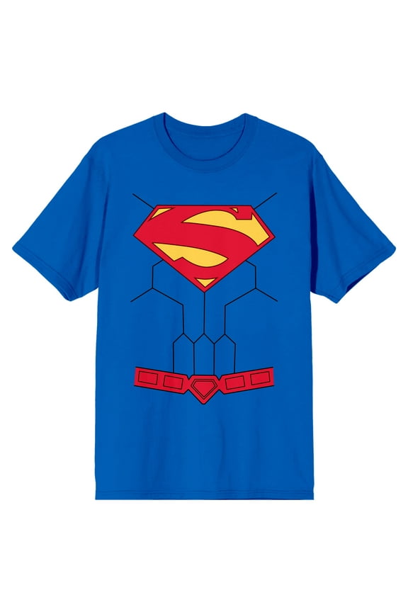 Justice League Superman Crest and Belt Men's Royal Blue T-shirt-XL