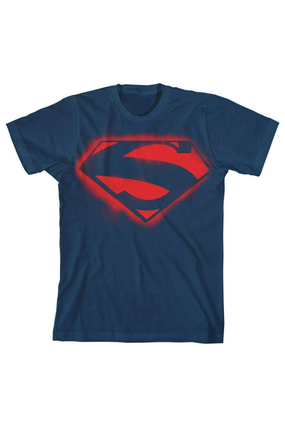 Justice League Superman Glowing Logo Boy's Navy T-shirt-Large