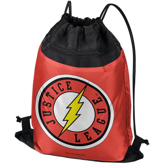 Justice League The Flash Athletic Logo Drawstring Backpack Sports Bag Sackpack 17" x 13", Perfect for Gym, Yoga or Practice
