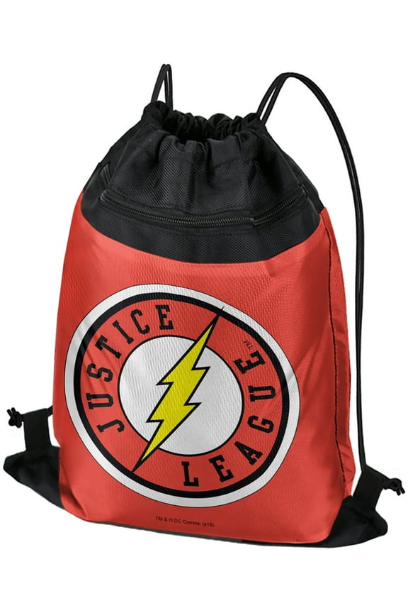 Justice League The Flash Athletic Logo Drawstring Backpack Sports Bag Sackpack 17" x 13", Perfect for Gym, Yoga or Practice