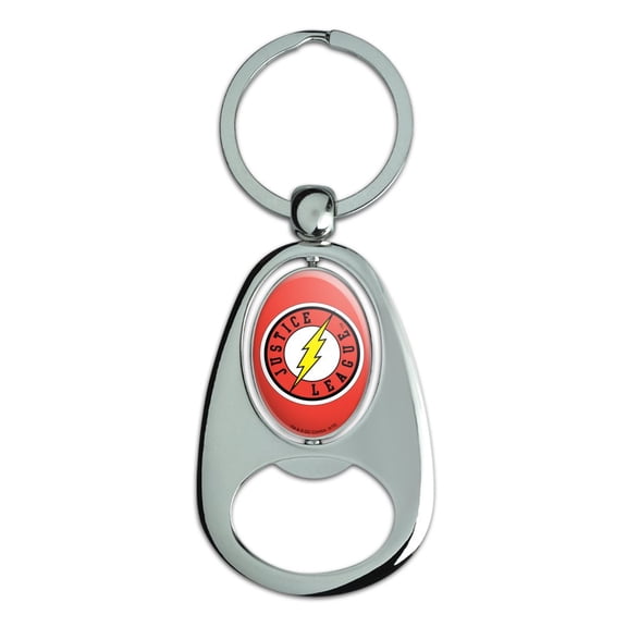 Justice League The Flash Athletic Logo Keychain Chrome Metal Spinning Oval Bottle Opener