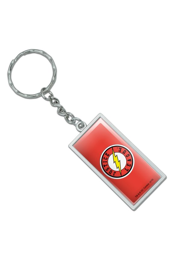 Justice League The Flash Athletic Logo Rectangle Chrome Plated Metal Keychain Key Chain