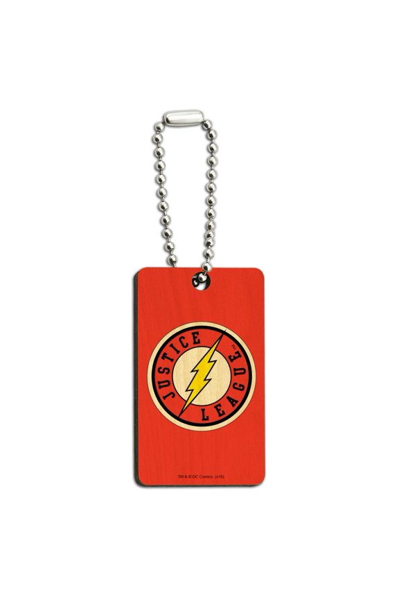 Justice League The Flash Athletic Logo Wood Wooden Rectangle Keychain Key Ring