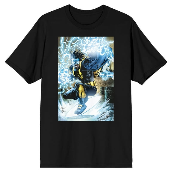 Justice League Virgin Hawkins Static Shock Men's Black T-Shirt-XXL