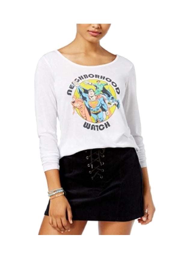 Womens Superhero Graphic Long Sleeve Top (White, Small)