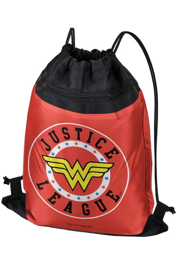 Justice League Wonder Woman Athletic Logo Drawstring Backpack Sports Bag Sackpack 17" x 13", Perfect for Gym, Yoga or Practice