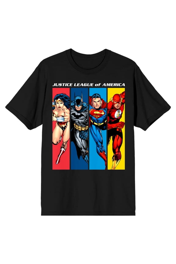 Justice League Wonder Woman, Batman, Superman, Flash Portrait Men's Black T-Shirt-5XL