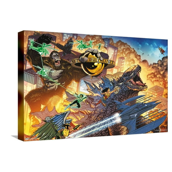 Justice League vs. Godzilla vs. Kong - Metropolis Canvas Wall Poster, 14.725" x 22.375"