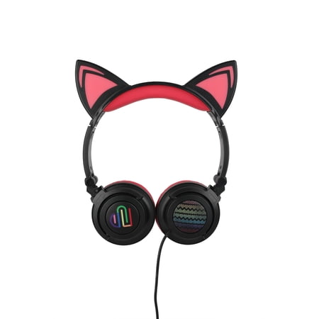 Justice Light up Cat Ears Wired 3.5mm Gaming Headset with Removable Boom Mic Rainbow Hearts