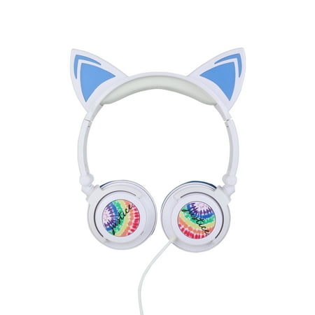 Justice Light up Cat Ears Wired 3.5mm Gaming Headset with Removable Boom Mic Rainbow