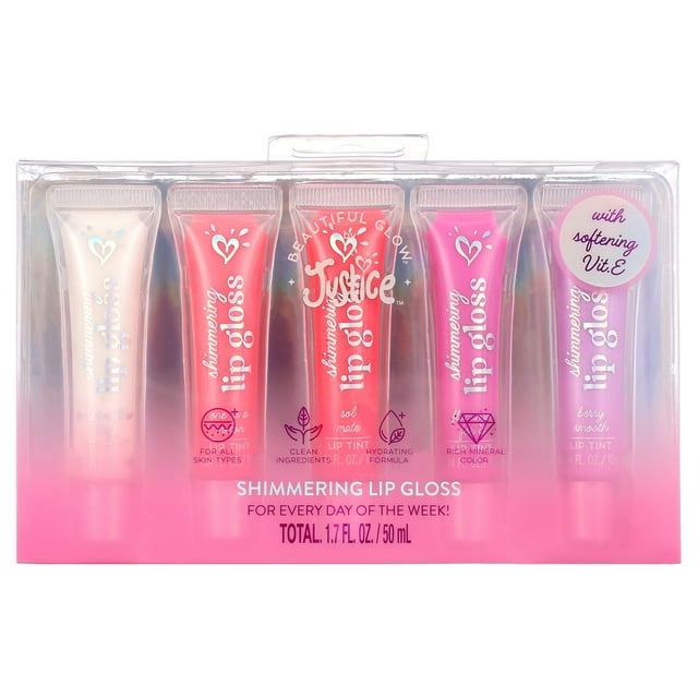 Justice Lip Gloss, 5PK, Assorted Flavors