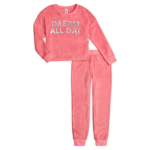 Justice Long Sleeve Fleece Pajama Set Girls, Grey Cheetah (2-Pack)