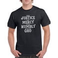 thumbnail image 1 of Justice Mercy  Men Black T-Shirt, Male x-Large, 1 of 4
